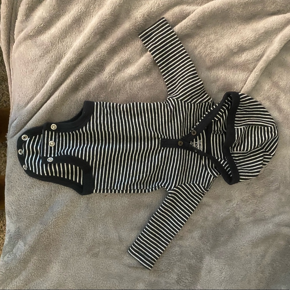 Striped hooded onesie
